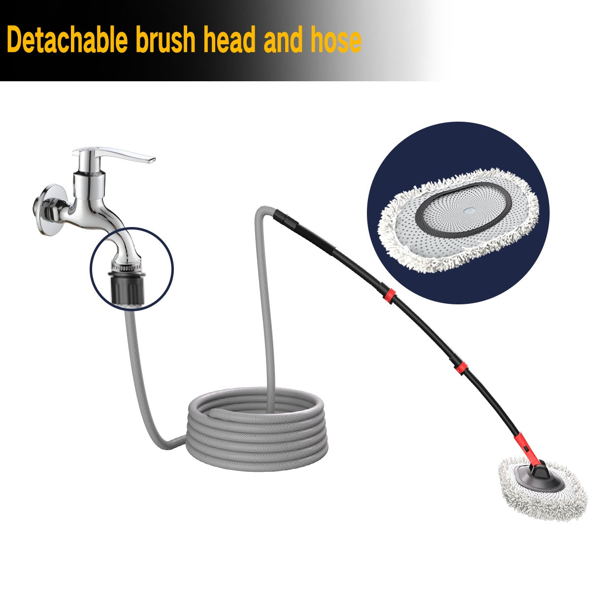 41" Automatic Water Flow Car Wash Mop – Soft Brush with 10M Hose