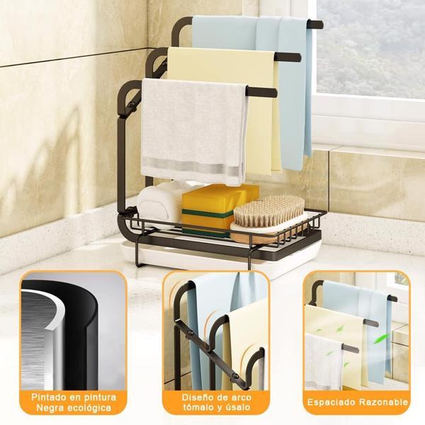 🧽 Kitchen Sink Sponge Rack with Drain Tray – Stainless Steel Organizer