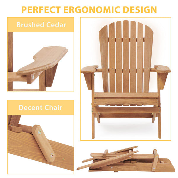 🌲 Wooden Outdoor Folding Beach Chair – 2-Piece Adirondack Set