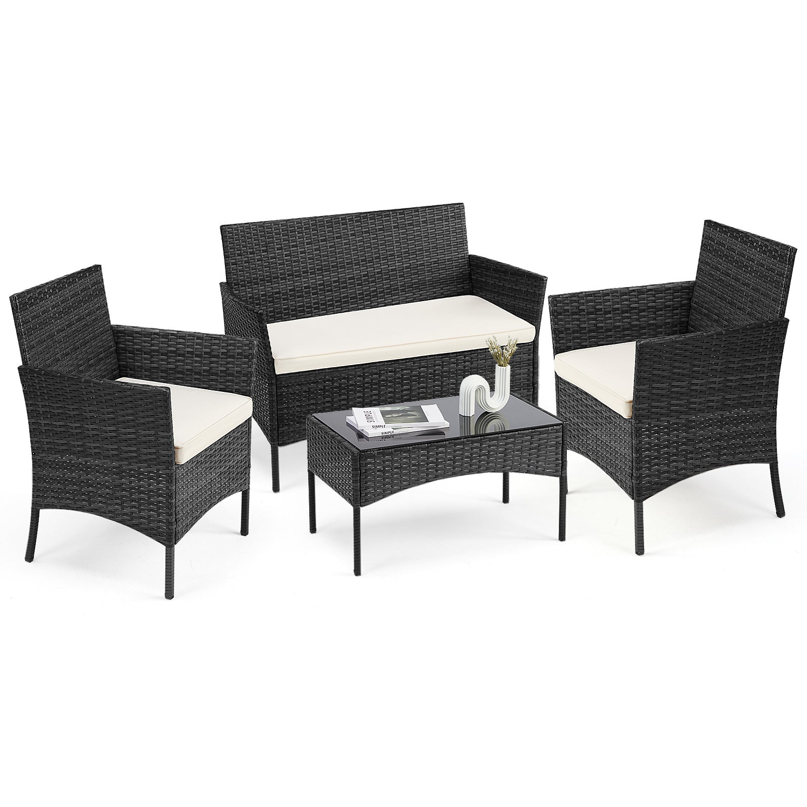 🌿 4-Piece Outdoor Patio Furniture Set with Glass Table