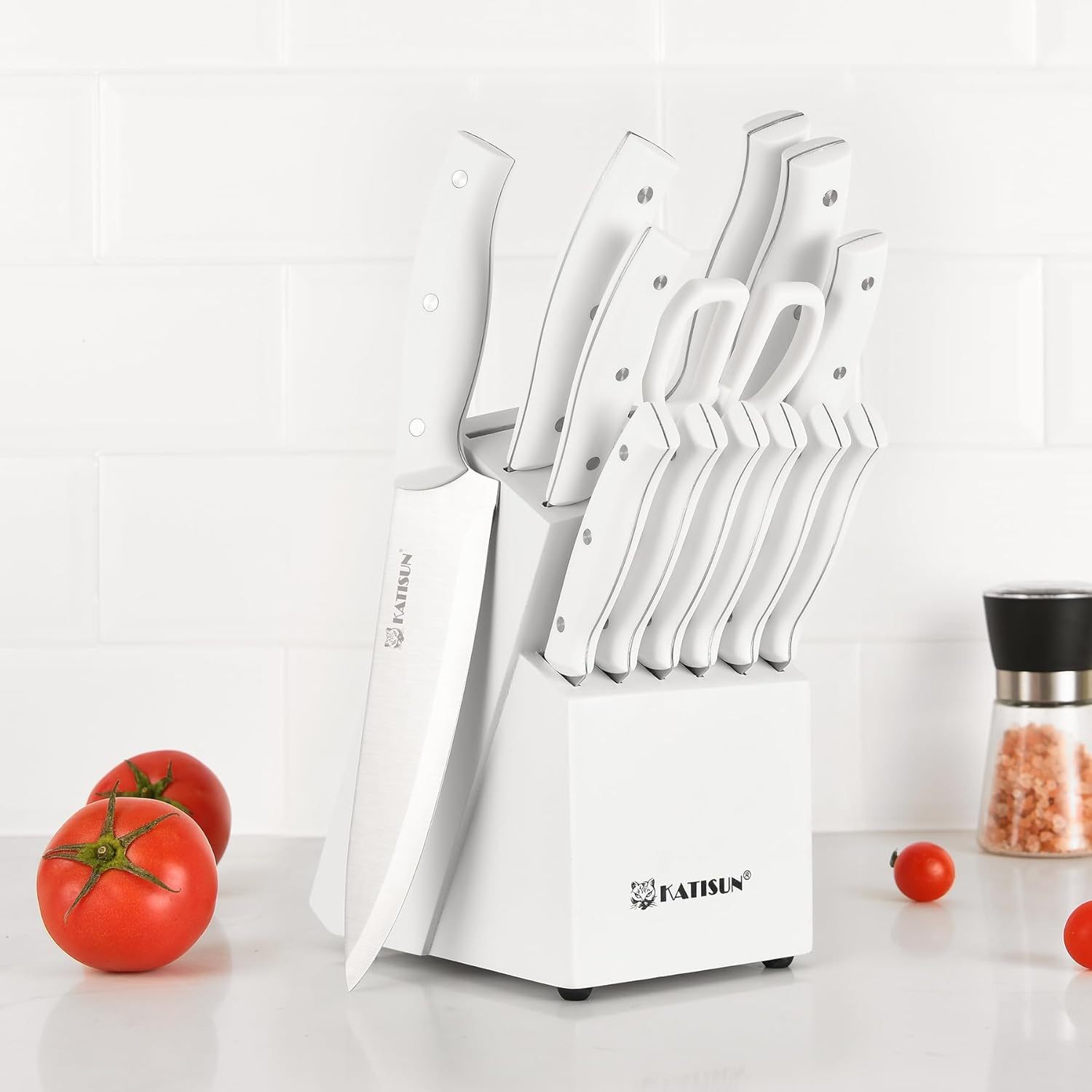 ❄️ 15-Piece Snowy-White High Carbon Stainless Steel Kitchen Knife Set