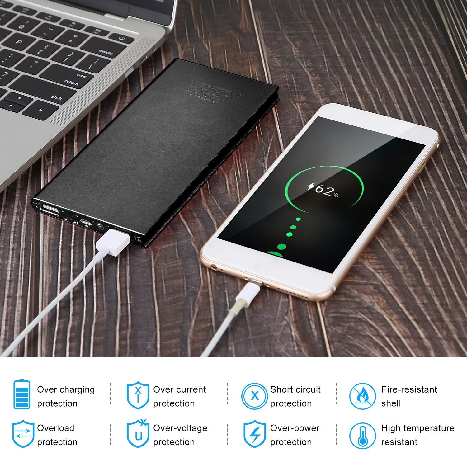 🔋 20,000mAh Ultra-Thin Power Bank - Dual USB & Flashlight