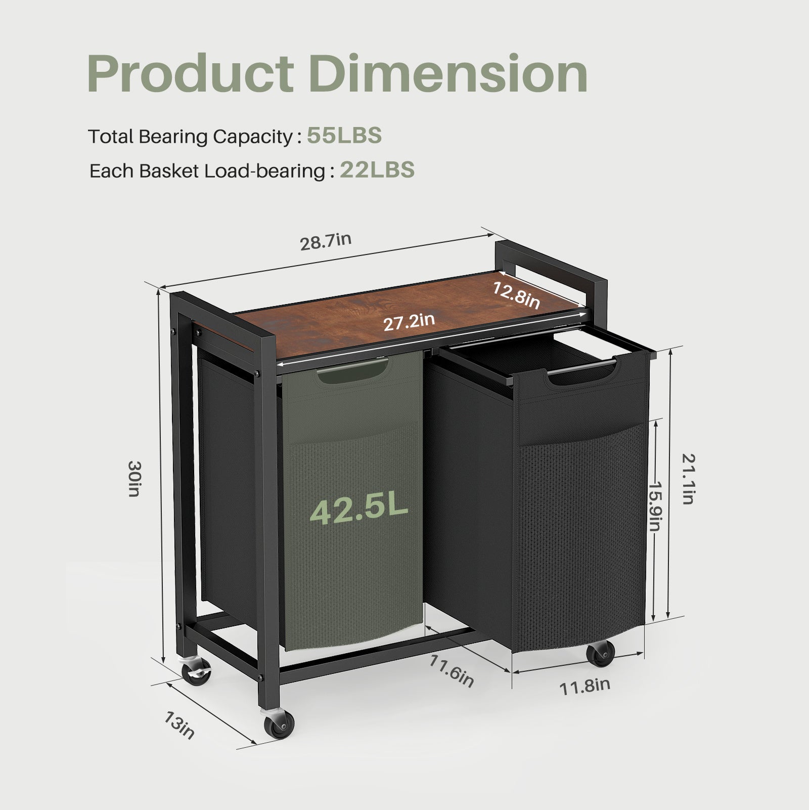 🧺 Multi-Basket Laundry Hamper with Top Shelf & Wheels – 2 or 3 Compartments