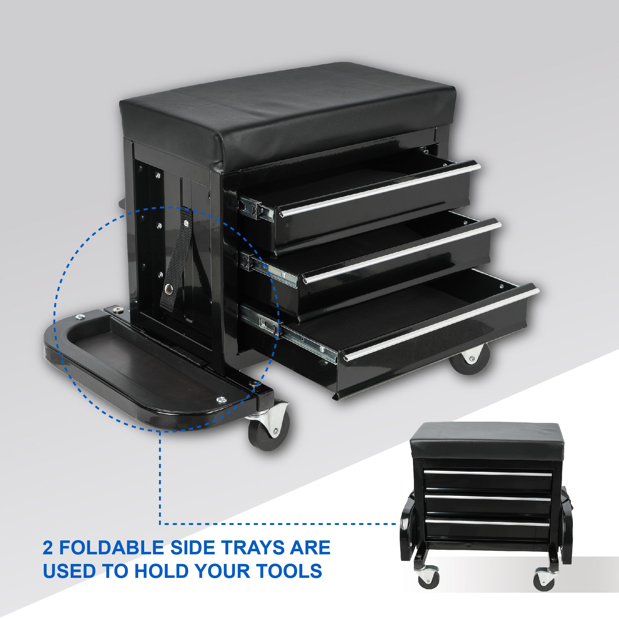 3-Drawer Rolling Repair Tool Box with Mechanic Seat – Heavy-Duty