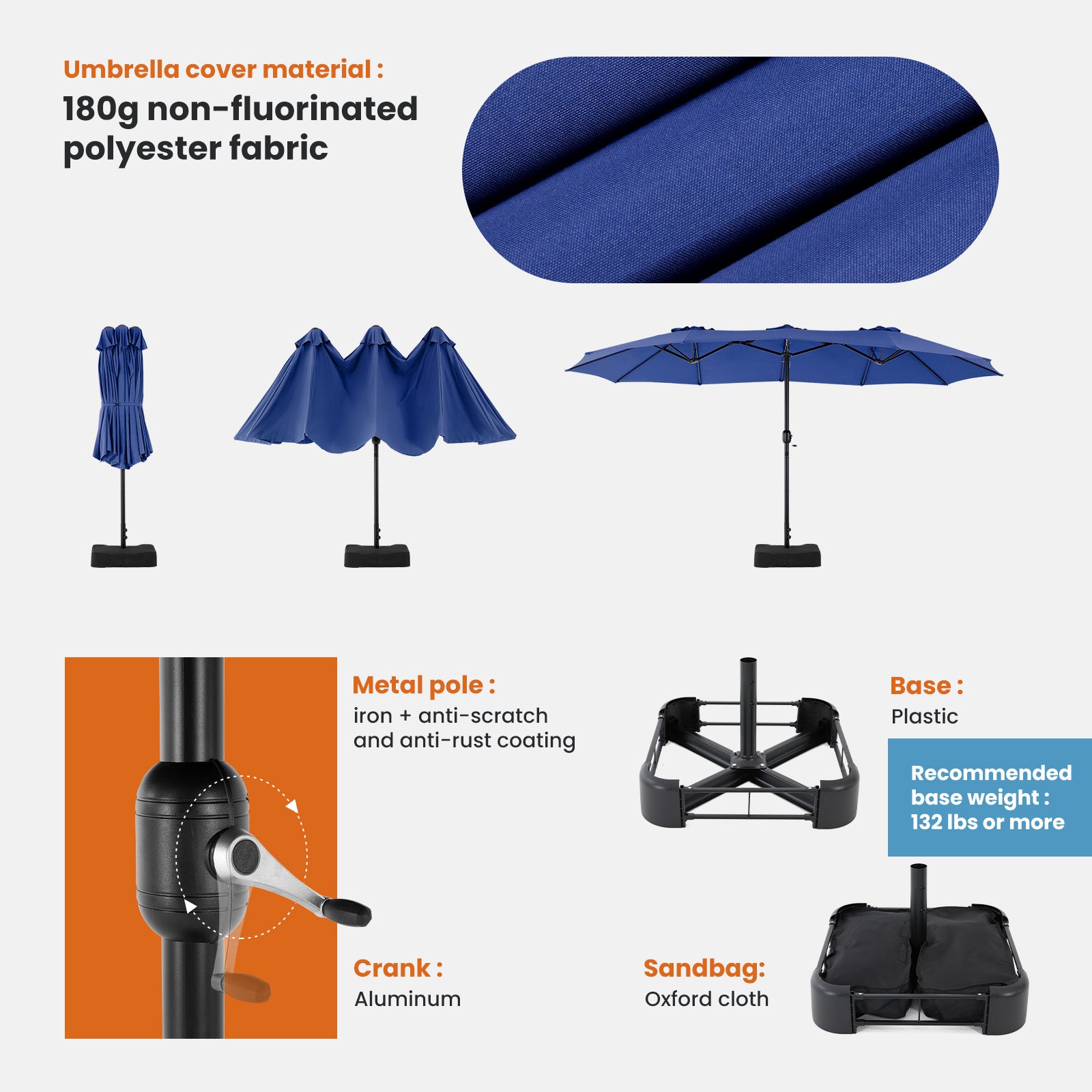 🌞 15FT Large Patio Umbrella with Base – Extra-Wide Sun Shade for Backyard, Deck, Market, or Outdoor Dining