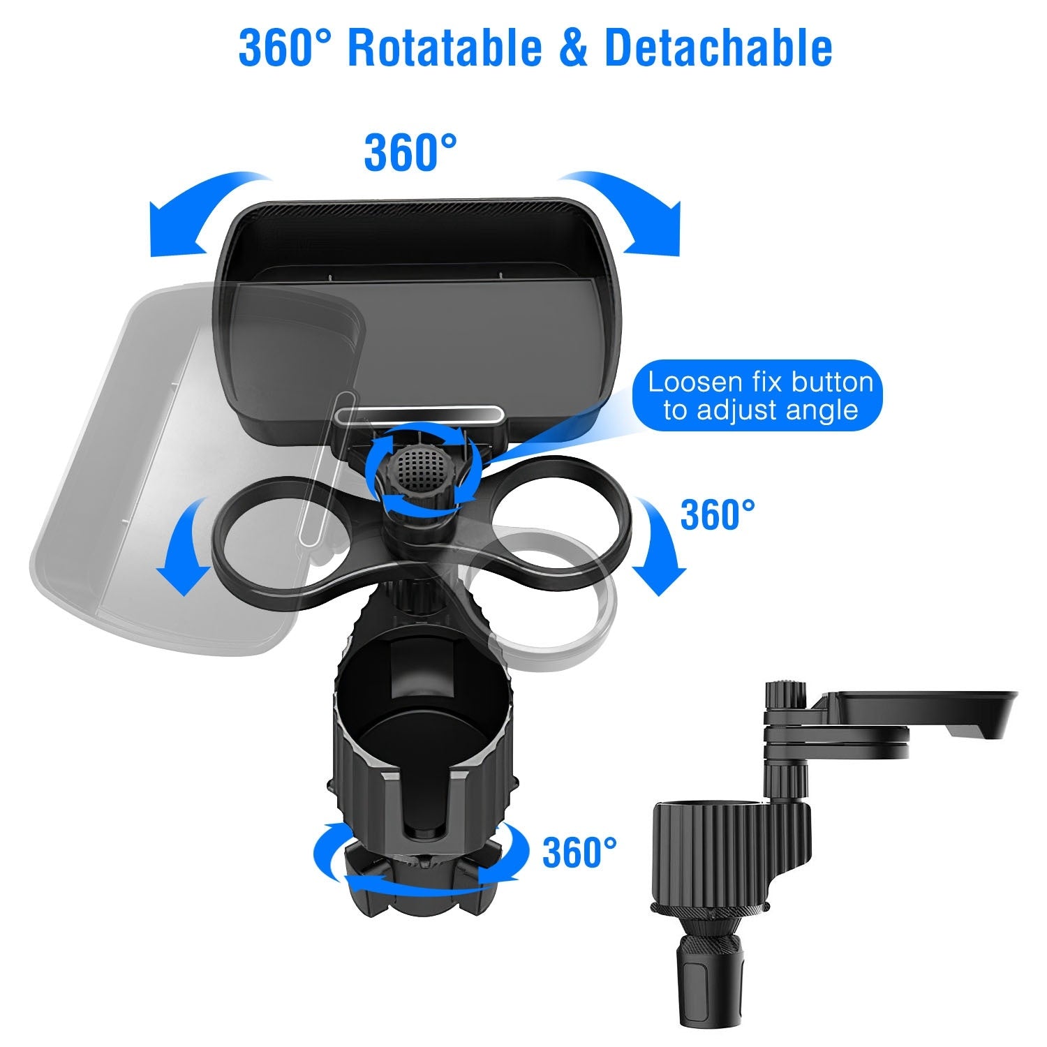 Heavy Duty 4-in-1 Rotating Car Cup Holder with Tray