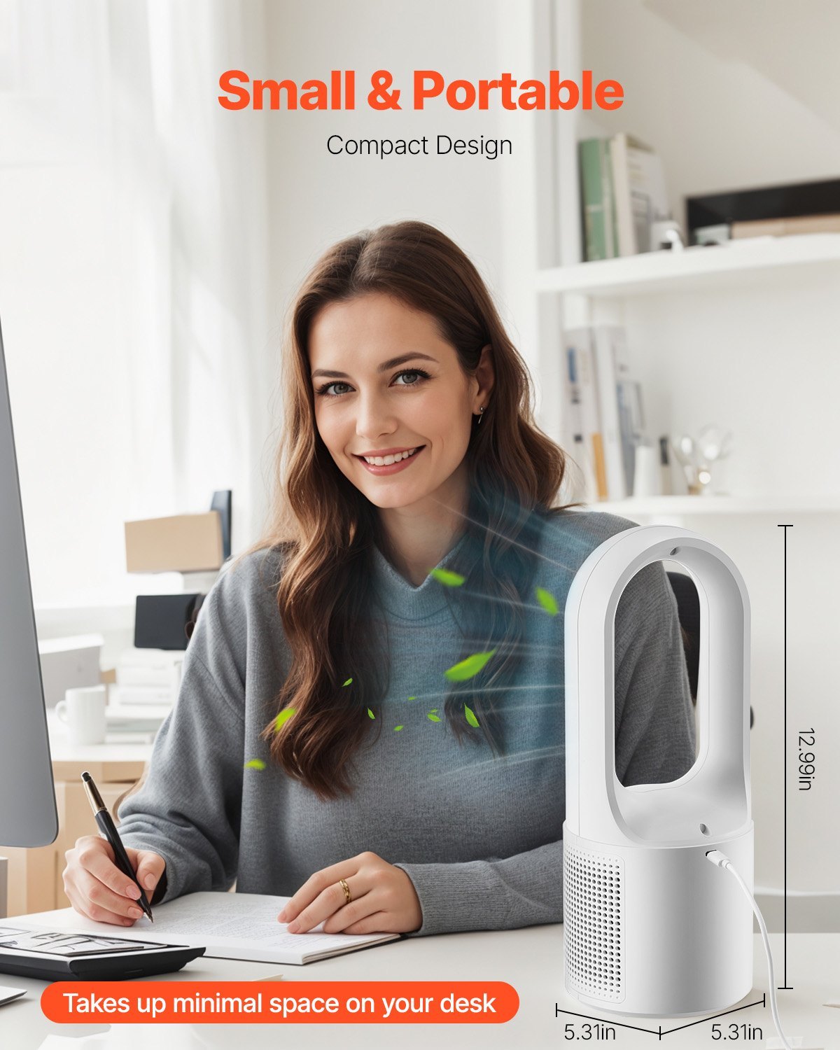 Portable Blade-less Desk Fan – 6-Speed Quiet Table Fan with USB Power for Bedroom Office