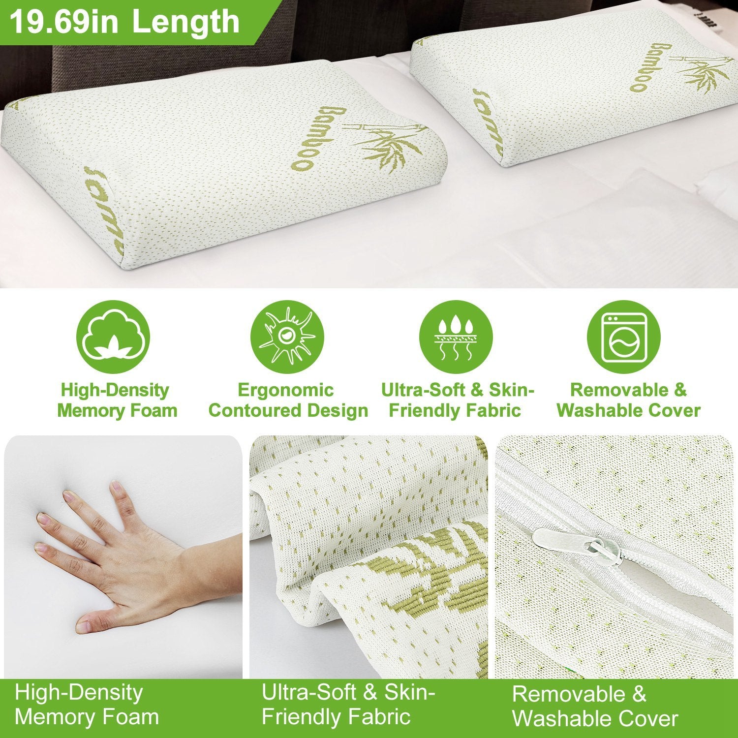 🌿 Bamboo Fiber Memory Foam Pillow – Ergonomic Support