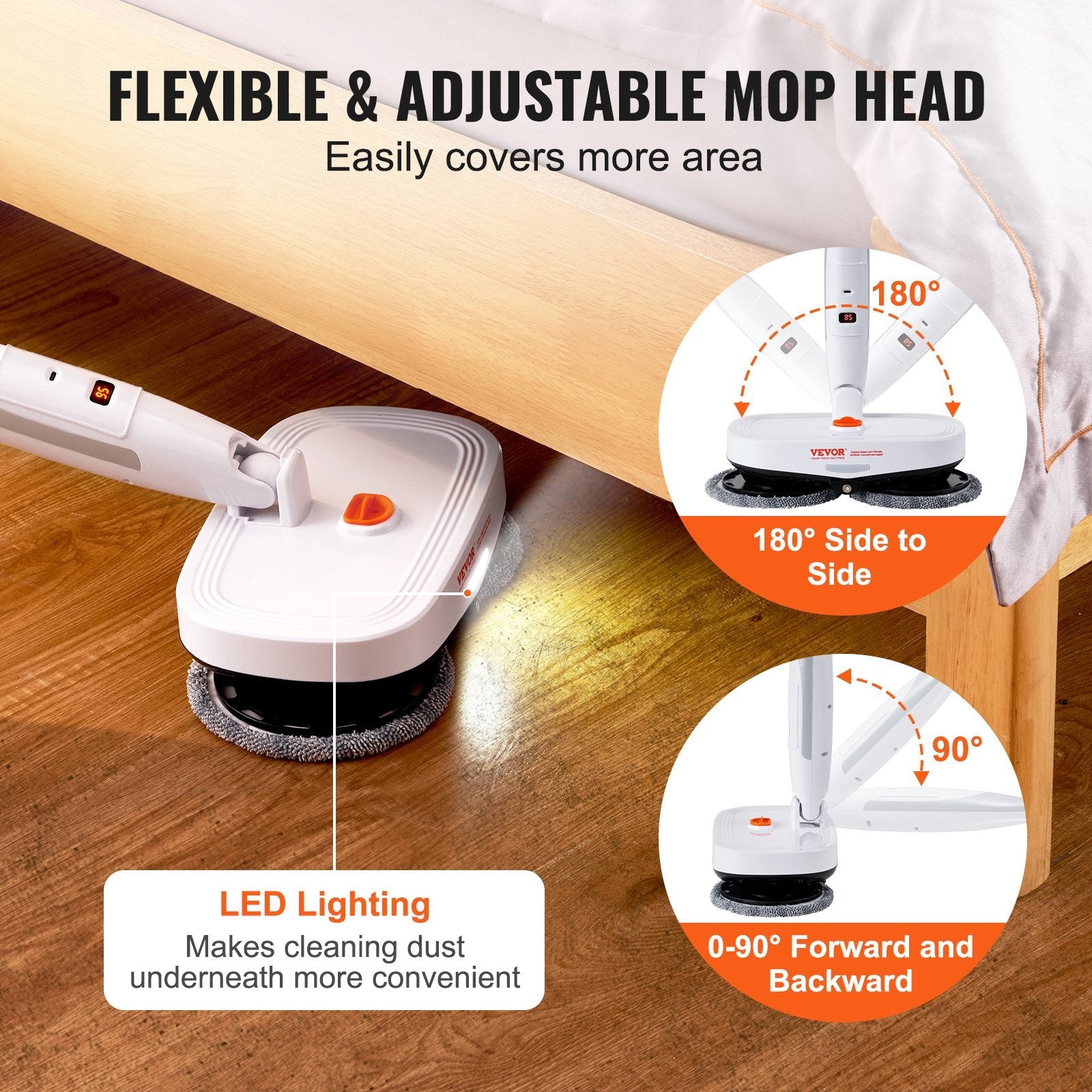 VEVOR Cordless Electric Mop - Dual Spin Mop with LED Light