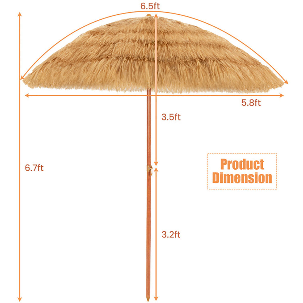 🏖️ 6.5ft Khaki Tiki-Style Beach Umbrella with Tilt Function