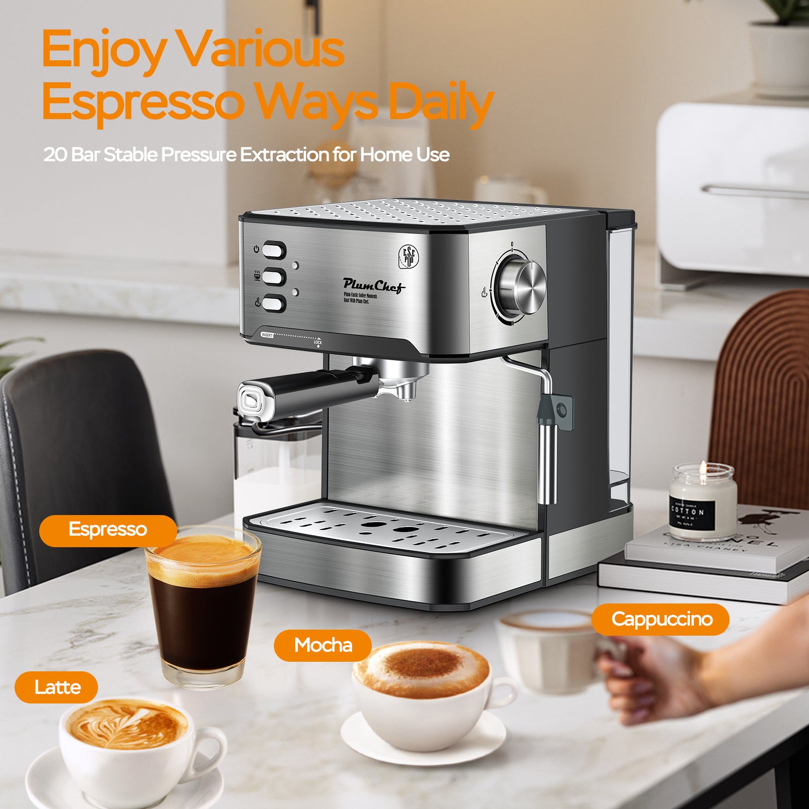 ☕ Vintage-Style 20-Bar Espresso Machine – Customizable Coffee, Professional Results