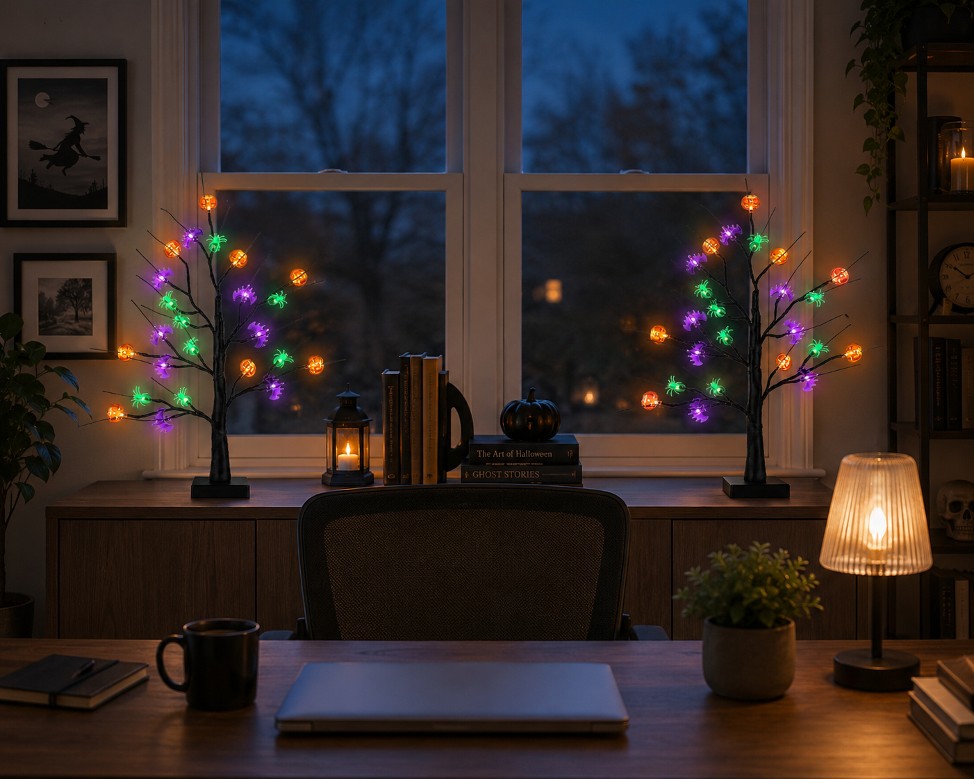 🎃 2-Pack Lighted Halloween Trees – Spooky Tabletop Décor with LED Lights