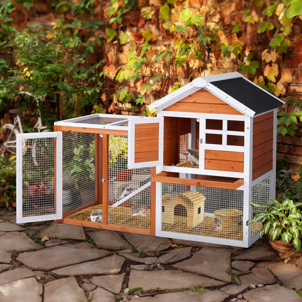🐰 House-Style Wooden Chicken & Rabbit Hutch with Run