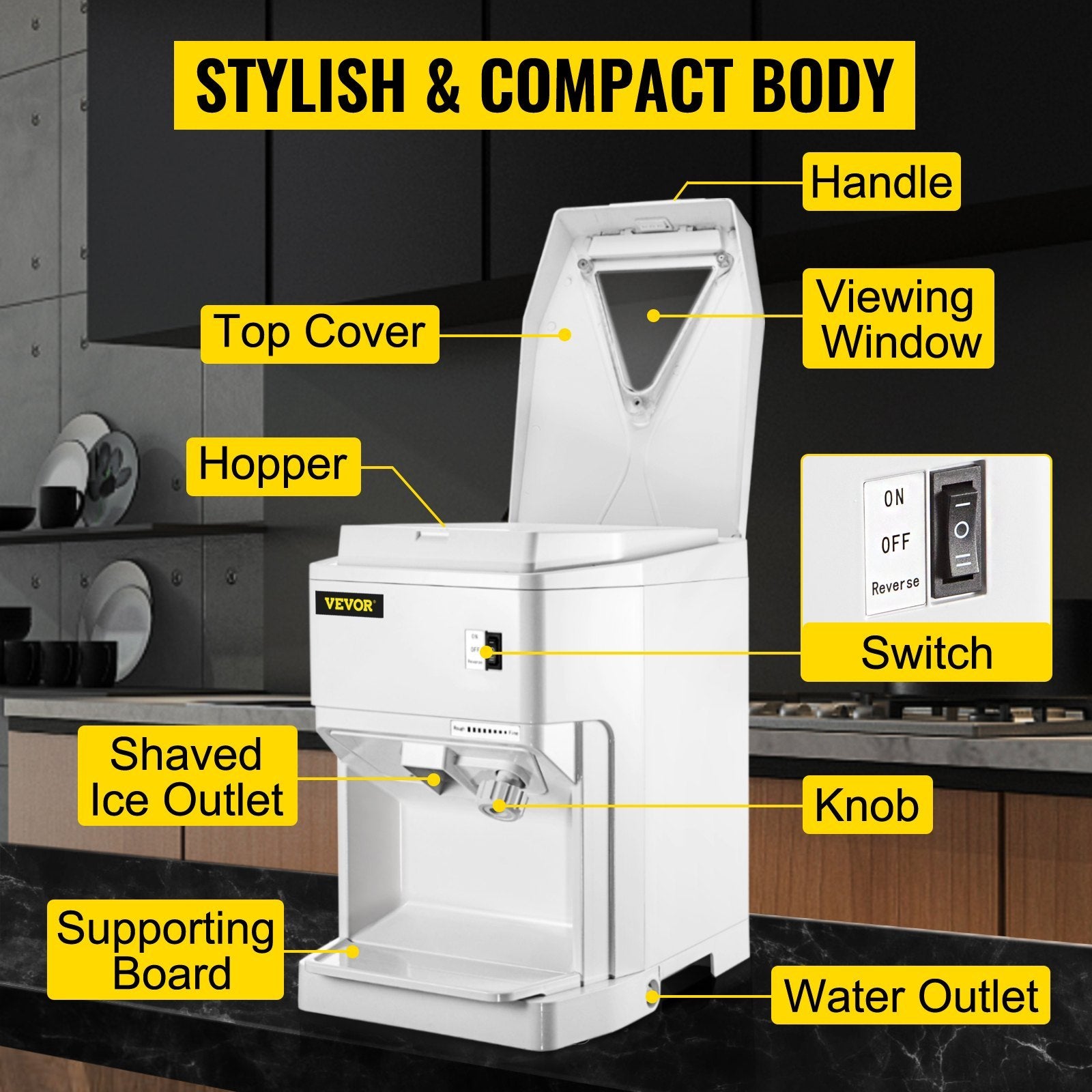 VEVOR Electric Ice Shaver Machine – 265 lbs/hr