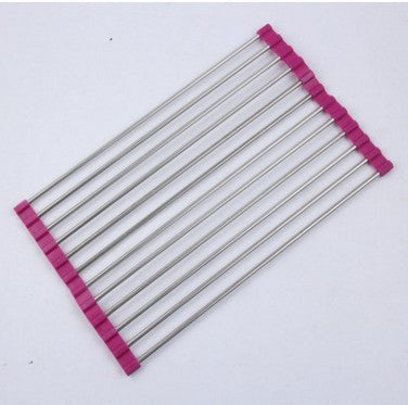 🍽️ Folding Kitchen Sink Rack – Stainless Steel Roll-Up Dish Drying Rack