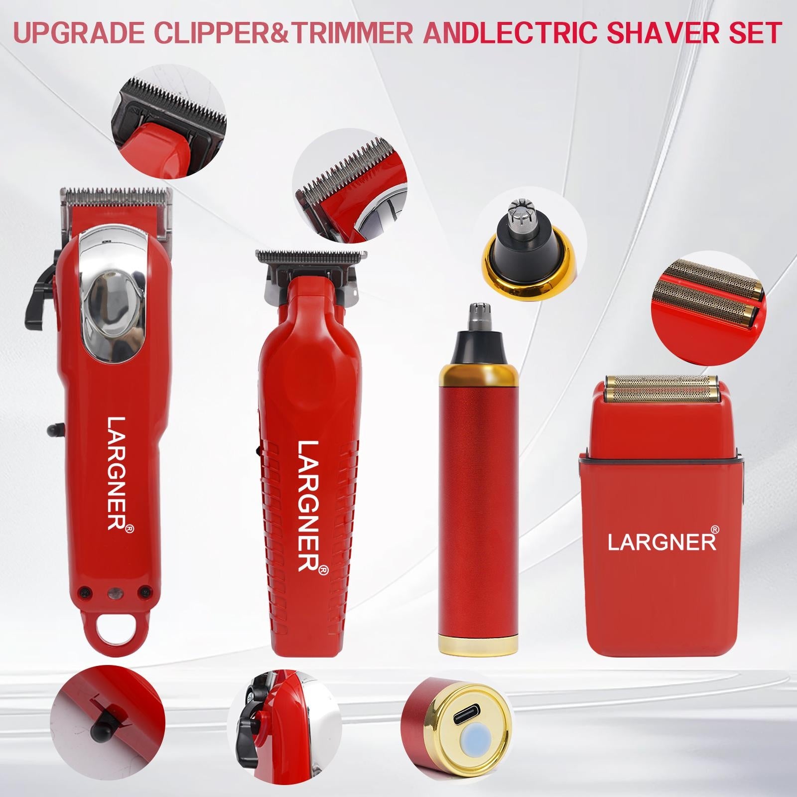 🔴 LARGNER 4-in-1 Grooming Set for Men – Red Edition