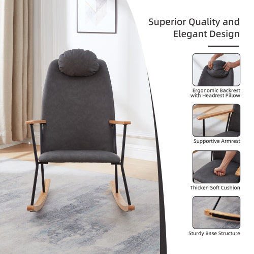 🪑 Modern Rocking Chair with Adjustable Headrest – Dark Grey | Perfect for Nursery, Bedroom, or Living Room