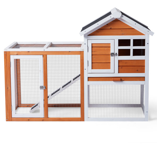 🐰 House-Style Wooden Chicken & Rabbit Hutch with Run