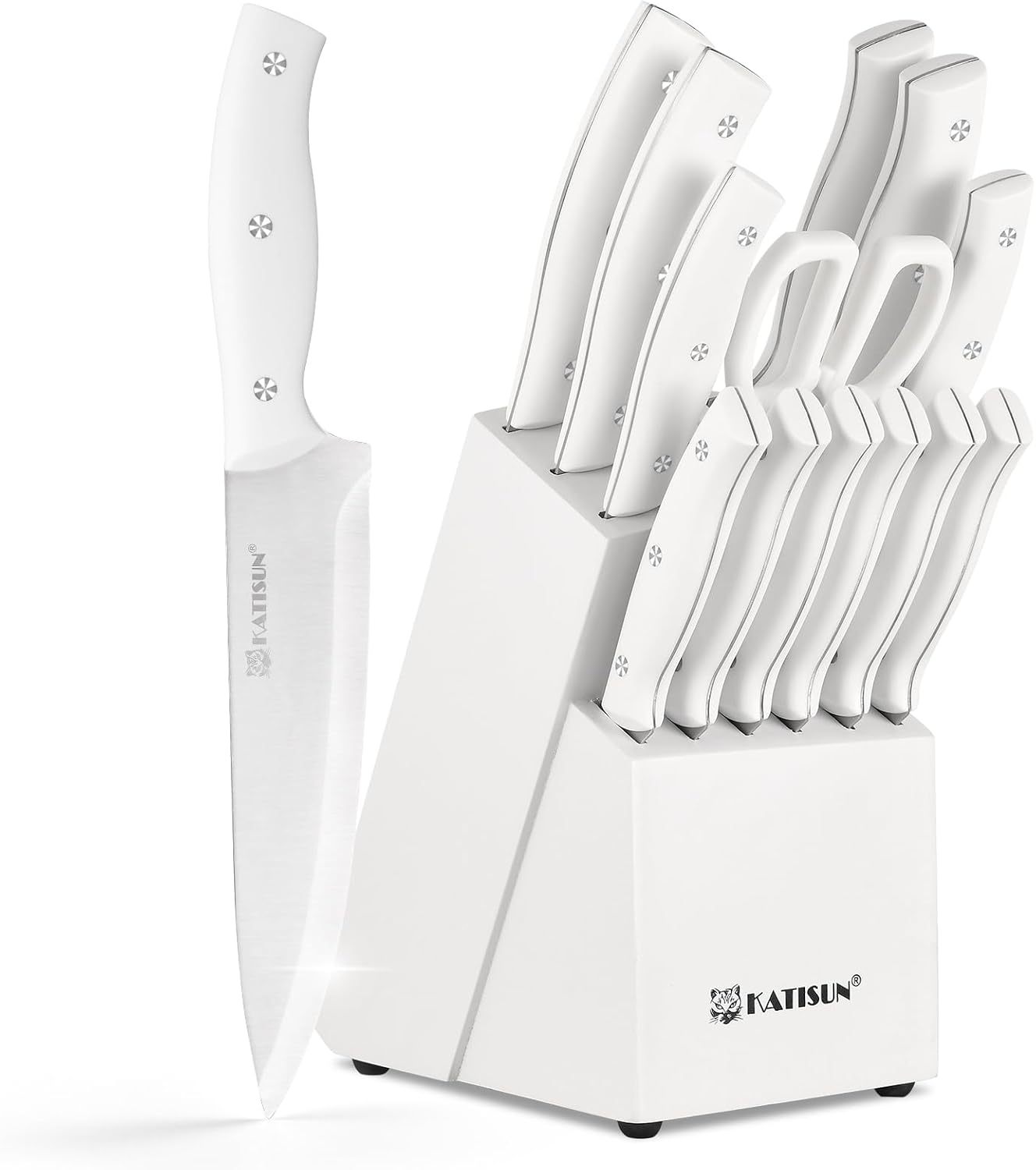 ❄️ 15-Piece Snowy-White High Carbon Stainless Steel Kitchen Knife Set