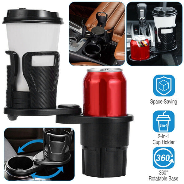 🚗 2-in-1 Rotating Car Cup Holder – Dual Drink & Storage Organizer