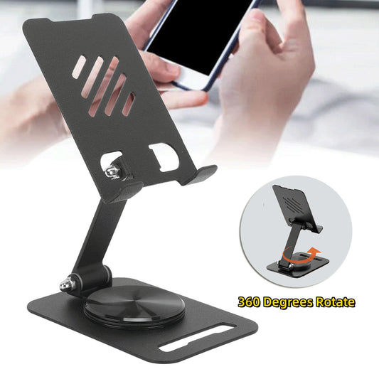 📱 360° Rotating Metal Phone Stand – Adjustable Desktop Holder