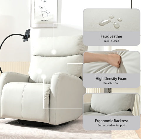 🪑 Modern Swivel Rocking Recliner – Light Grey | 360° Comfort for Bedroom, Nursery, or Living Room