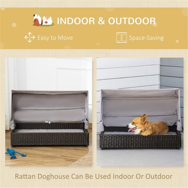 🐾 Outdoor Rattan Dog Bed with Waterproof Canopy