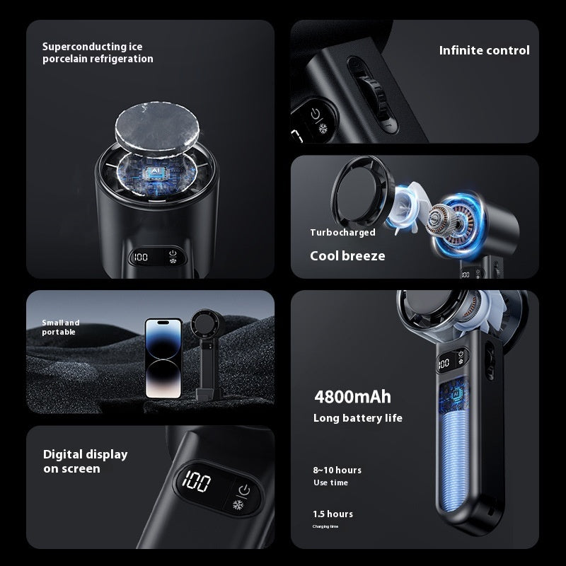 🌬️ Sleek Handheld Portable Fan – USB Rechargeable, Quiet Brushless Motor, Long-Lasting Battery, Ice Version