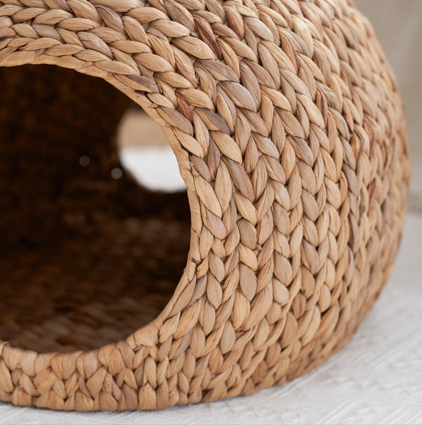 🐾 Weaving Rattan Circular Cat Bed with Handles