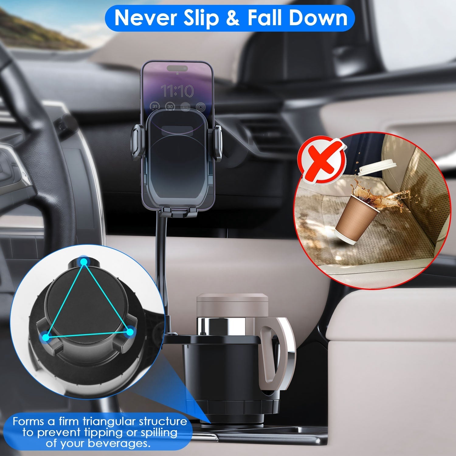 Durable 2-in-1 Car Cup & Phone Holder - Universal Fit