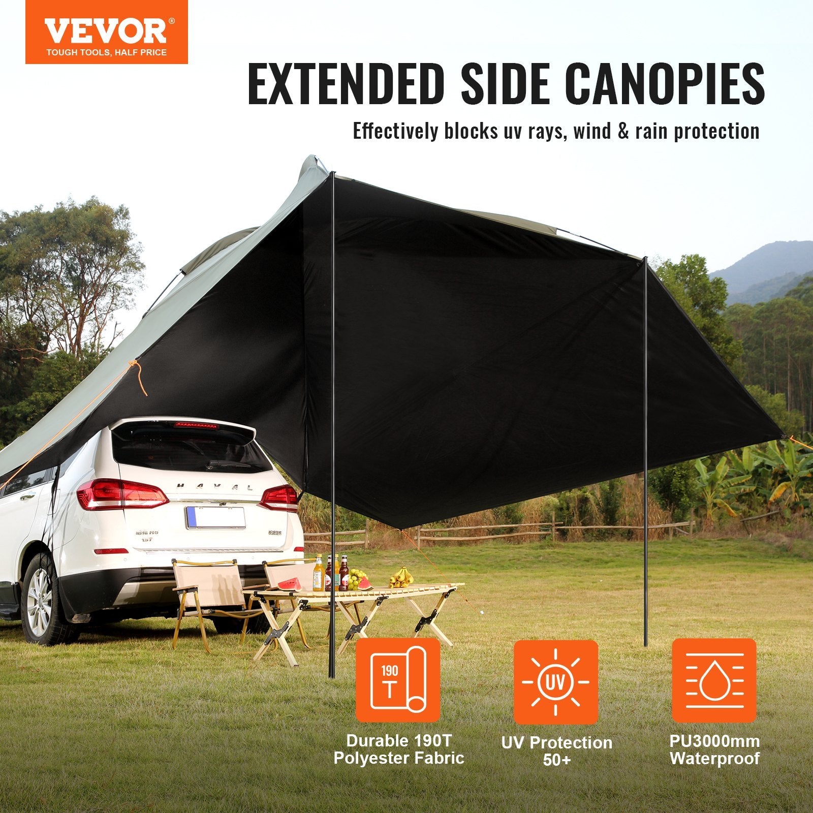 🌄 Vehicle Awning – Large Shade Coverage with Extended Side