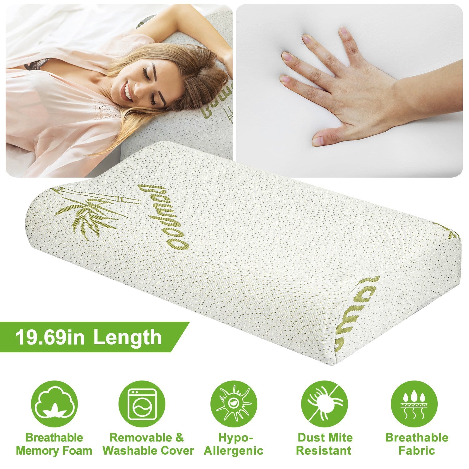 🌿 Bamboo Fiber Memory Foam Pillow – Ergonomic Support