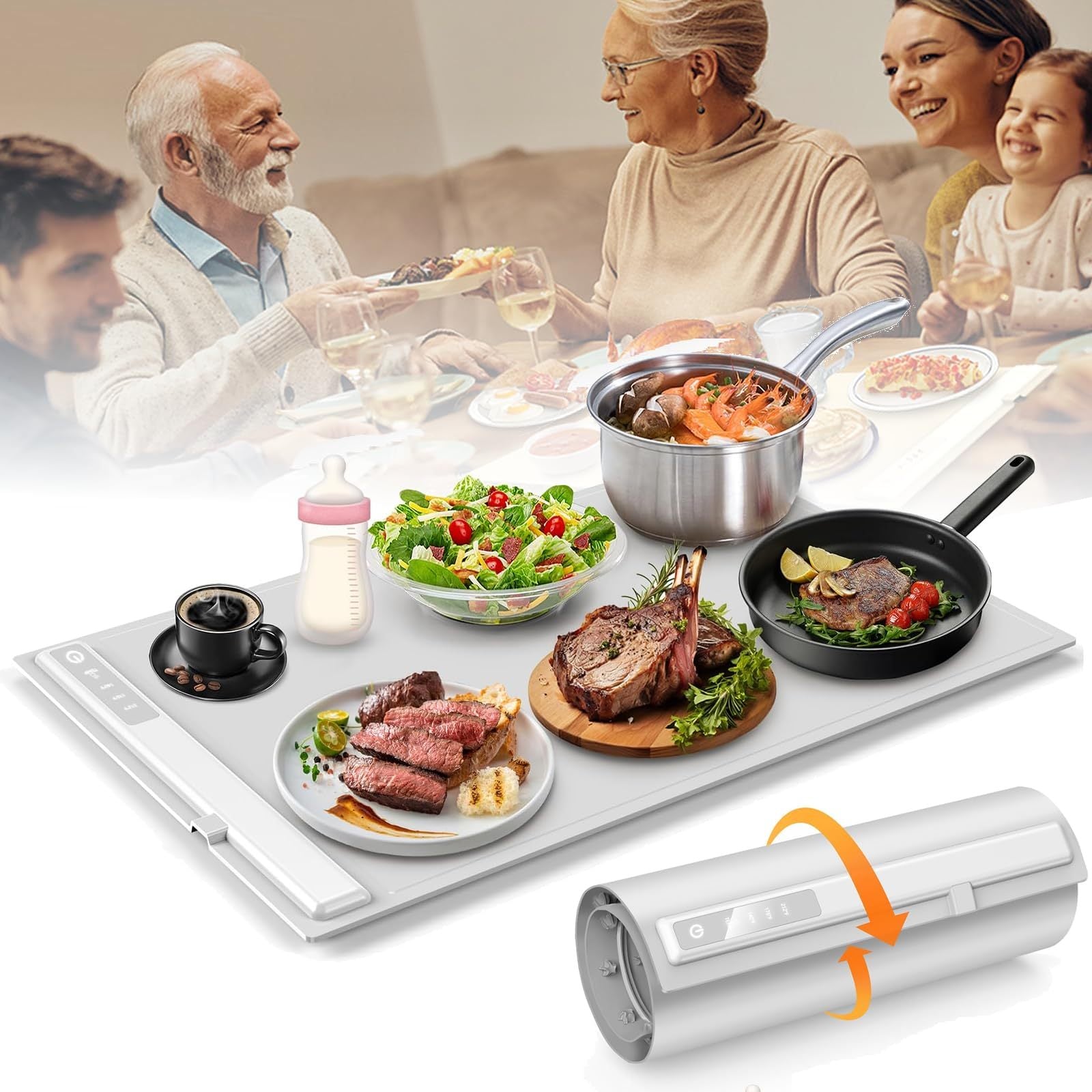 🔥 Food Warming Mat – Foldable Electric Warming Tray with 3 Heat Settings