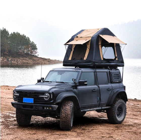 Amazing Foldable 2–3 Person Amphibious Inflatable Rooftop Tent – Khaki & Black