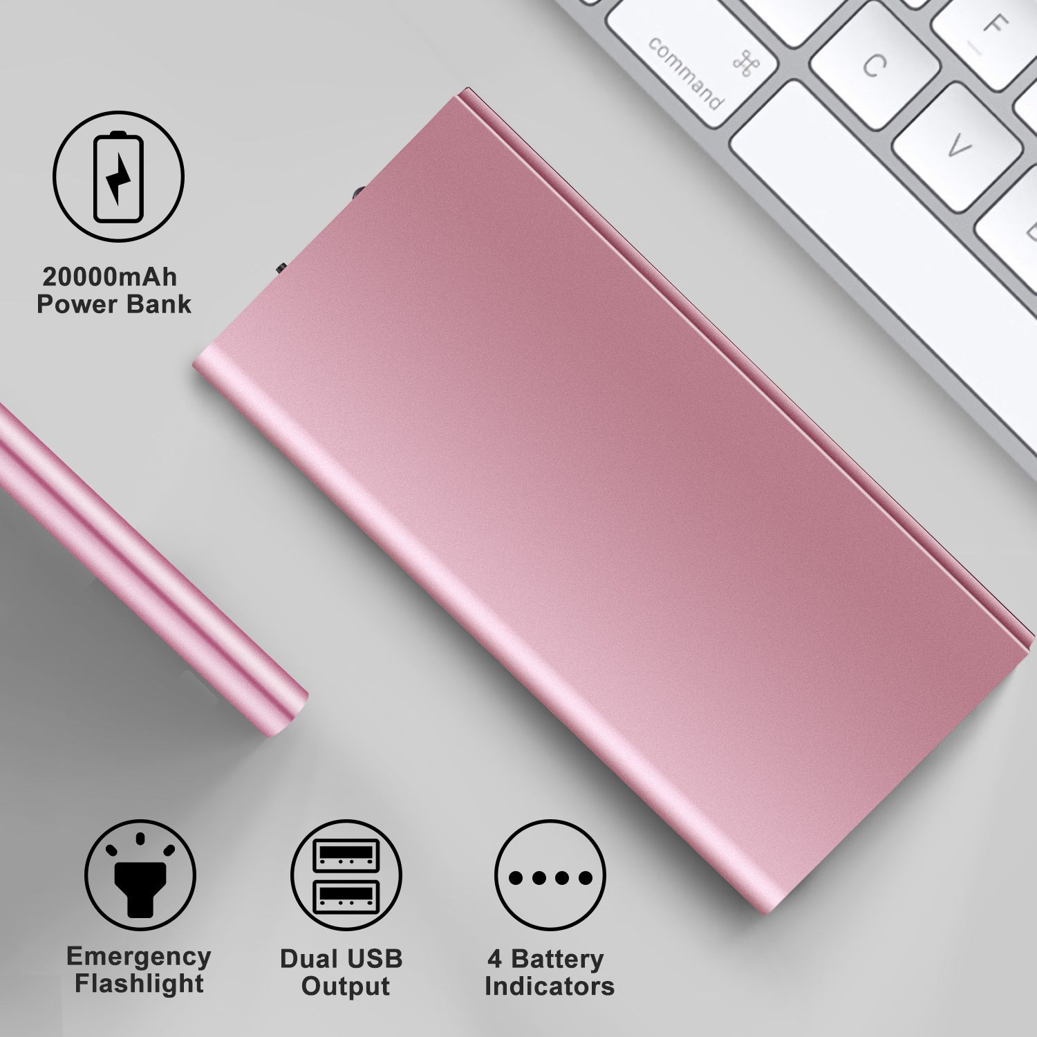 🔋 20,000mAh Ultra-Thin Power Bank - Dual USB & Flashlight