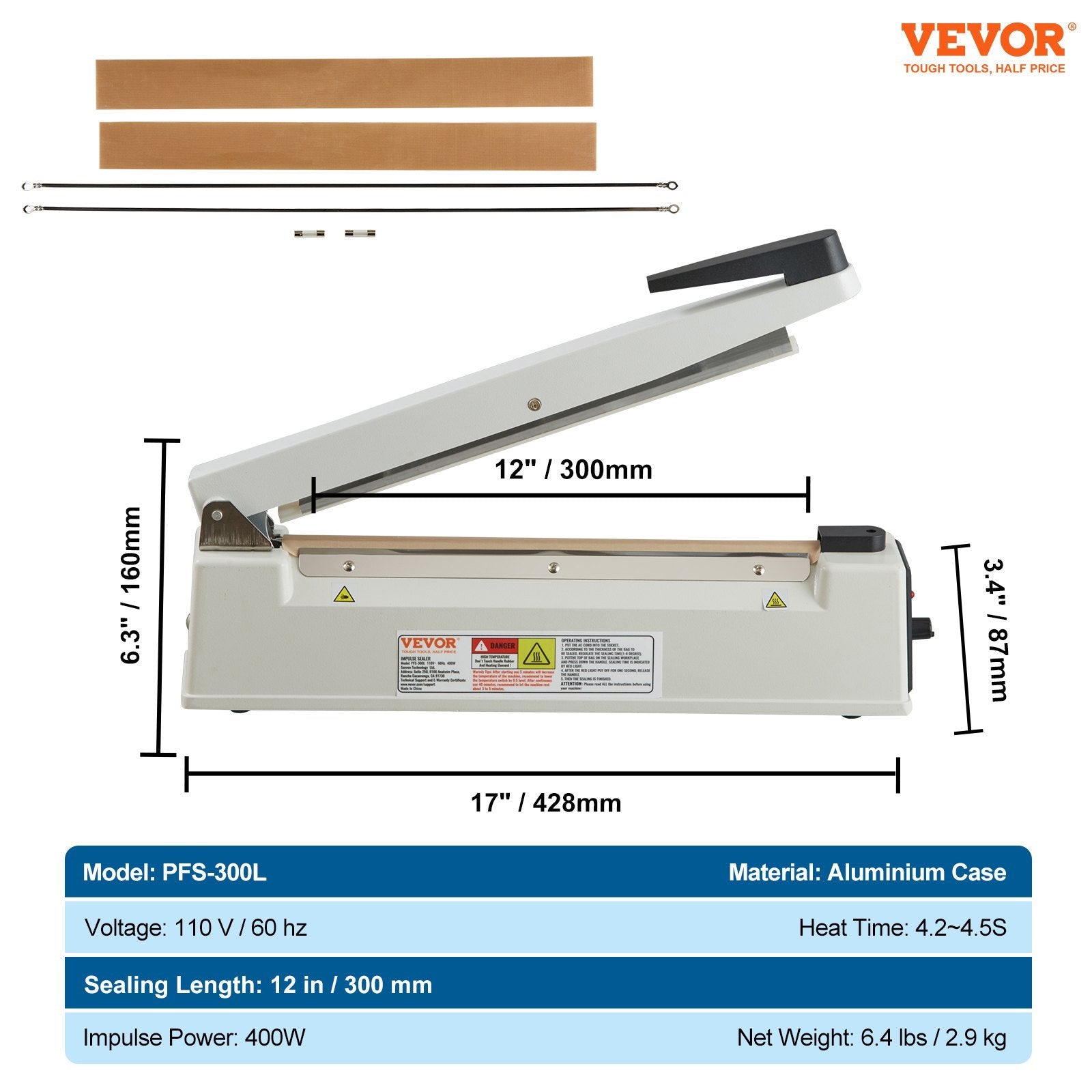 VEVOR 12-Inch Impulse Heat Sealer | Manual Bag Sealing Machine
