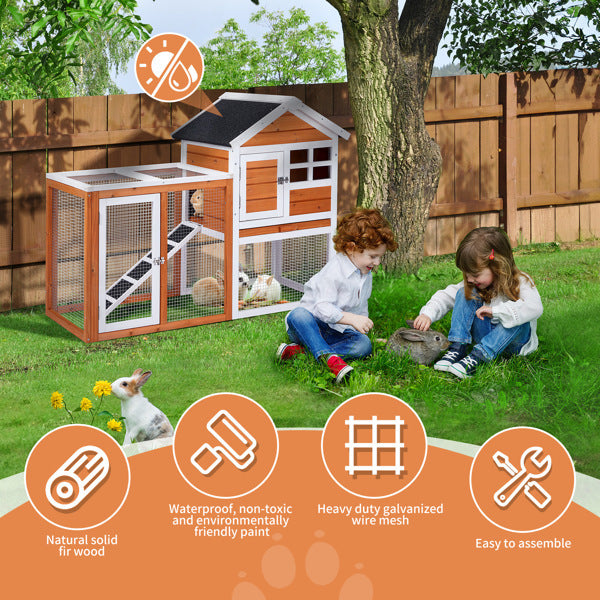 🐰 House-Style Wooden Chicken & Rabbit Hutch with Run