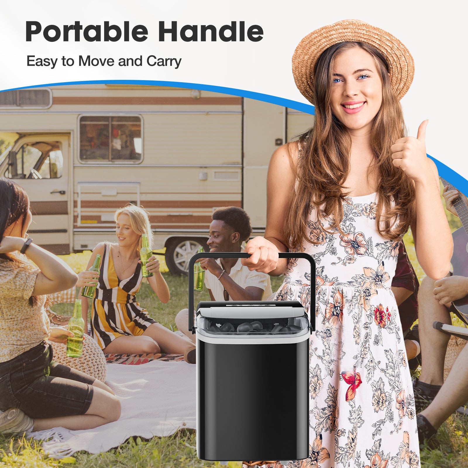 Portable Countertop Ice Maker – 24 lbs/Day, 2 Ice Sizes, Self-Cleaning, with Scoop & Basket – Black