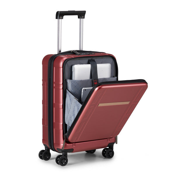 20" Wine Red Carry-On Luggage with Front Laptop Compartment | TSA Lock | ABS+PC Hard Shell