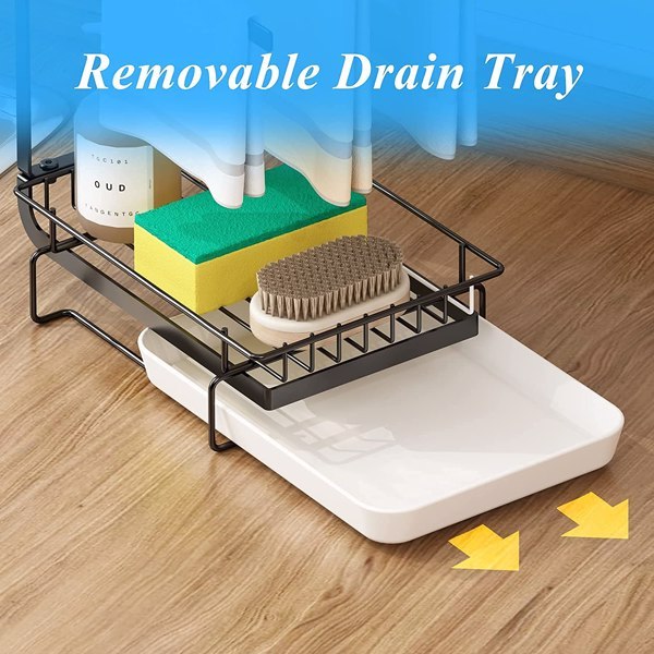 🧽 Kitchen Sink Sponge Rack with Drain Tray – Stainless Steel Organizer