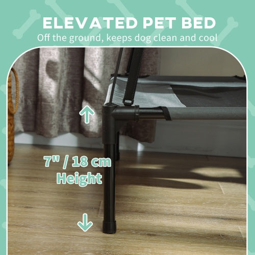 🐾 PawHut 24" Elevated Portable Dog Cot with UV-Resistant Canopy – Gray