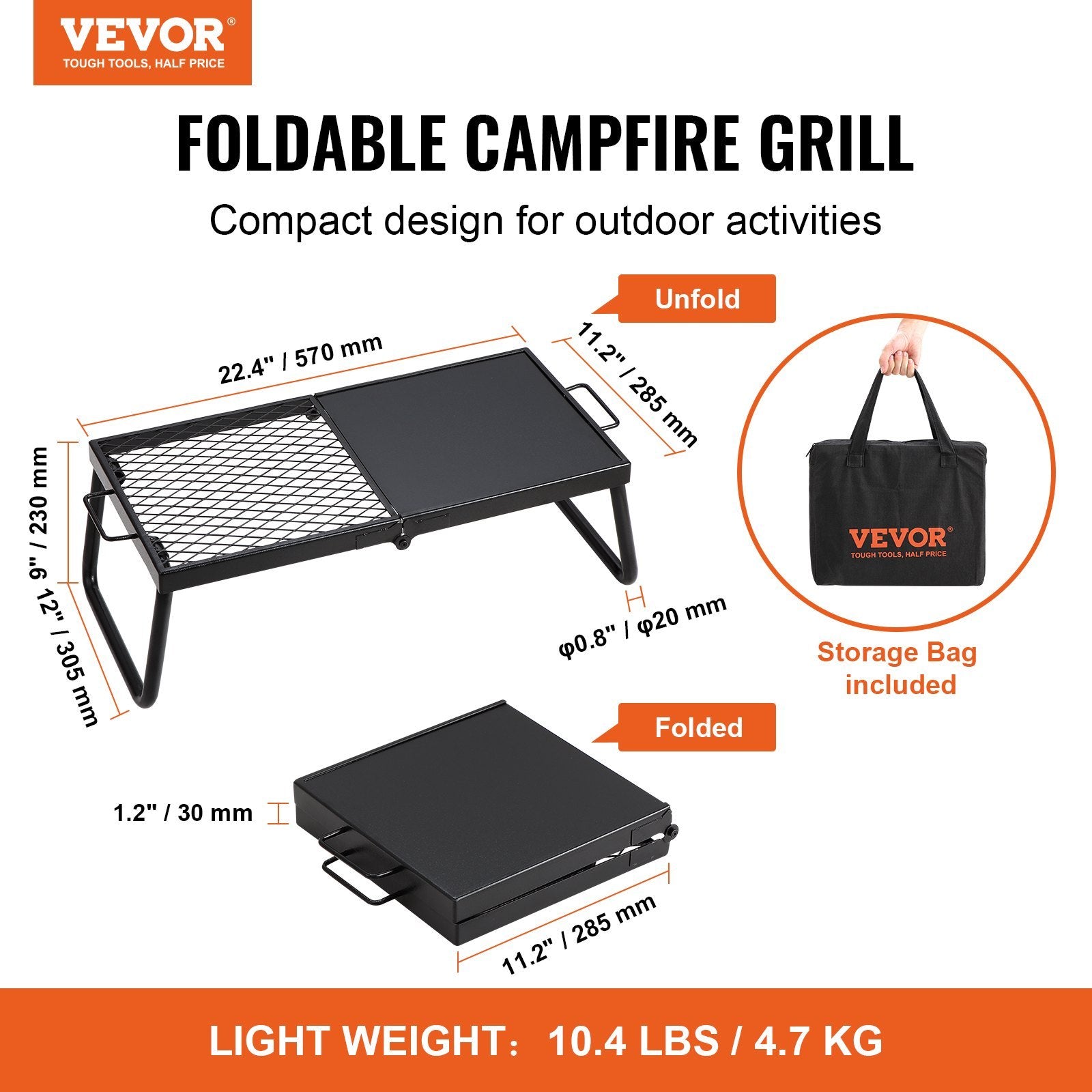 🔥 Folding Campfire Grill – Heavy-Duty Steel Grate