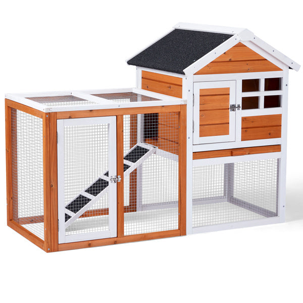 🐰 House-Style Wooden Chicken & Rabbit Hutch with Run