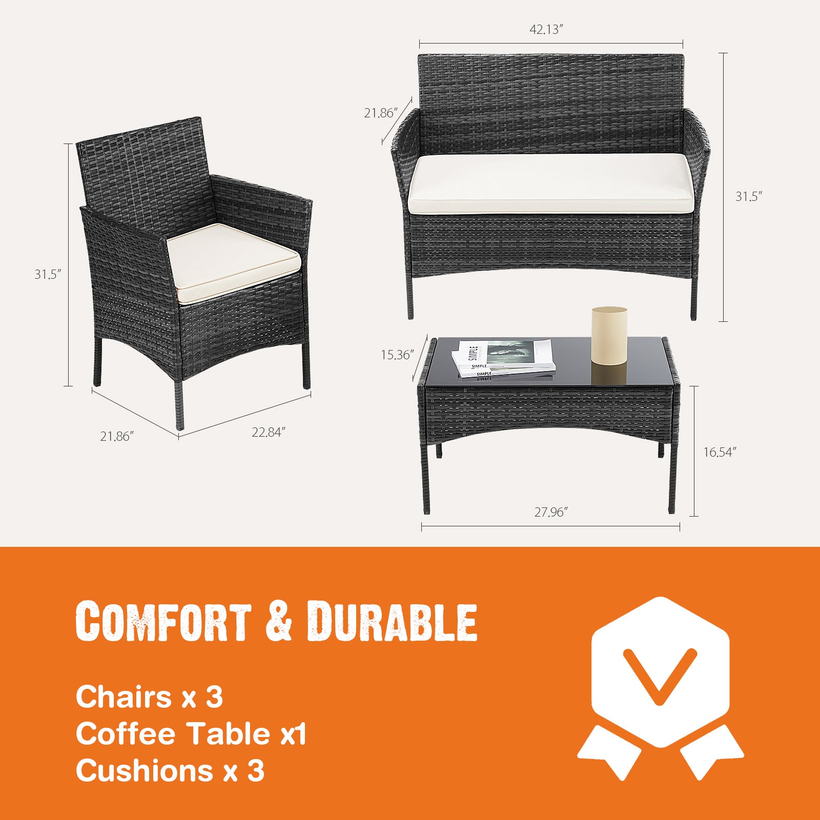 🌿 4-Piece Outdoor Patio Furniture Set with Glass Table