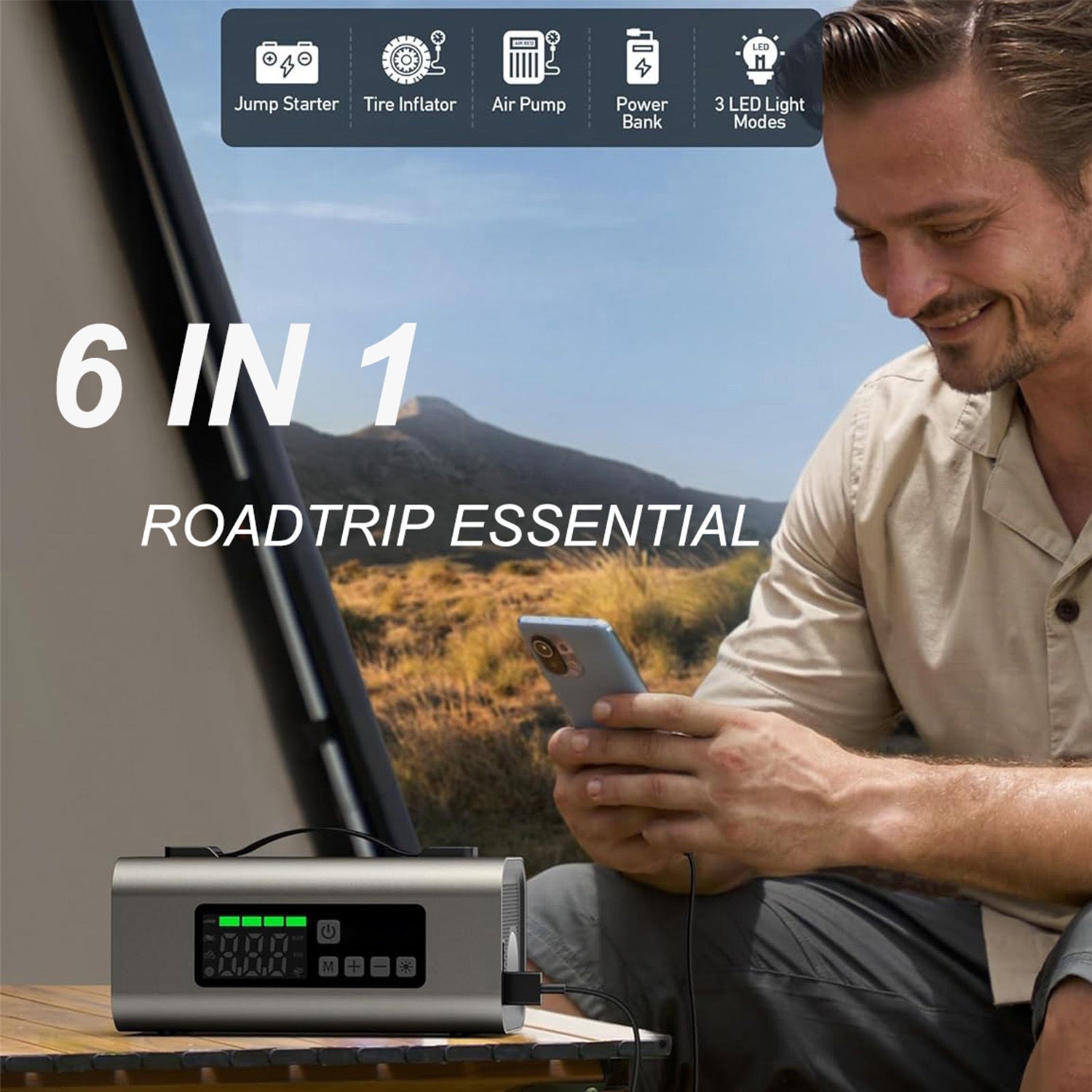 🚗 MF159 3-in-1 Jump Starter with Air Compressor & Air Pump