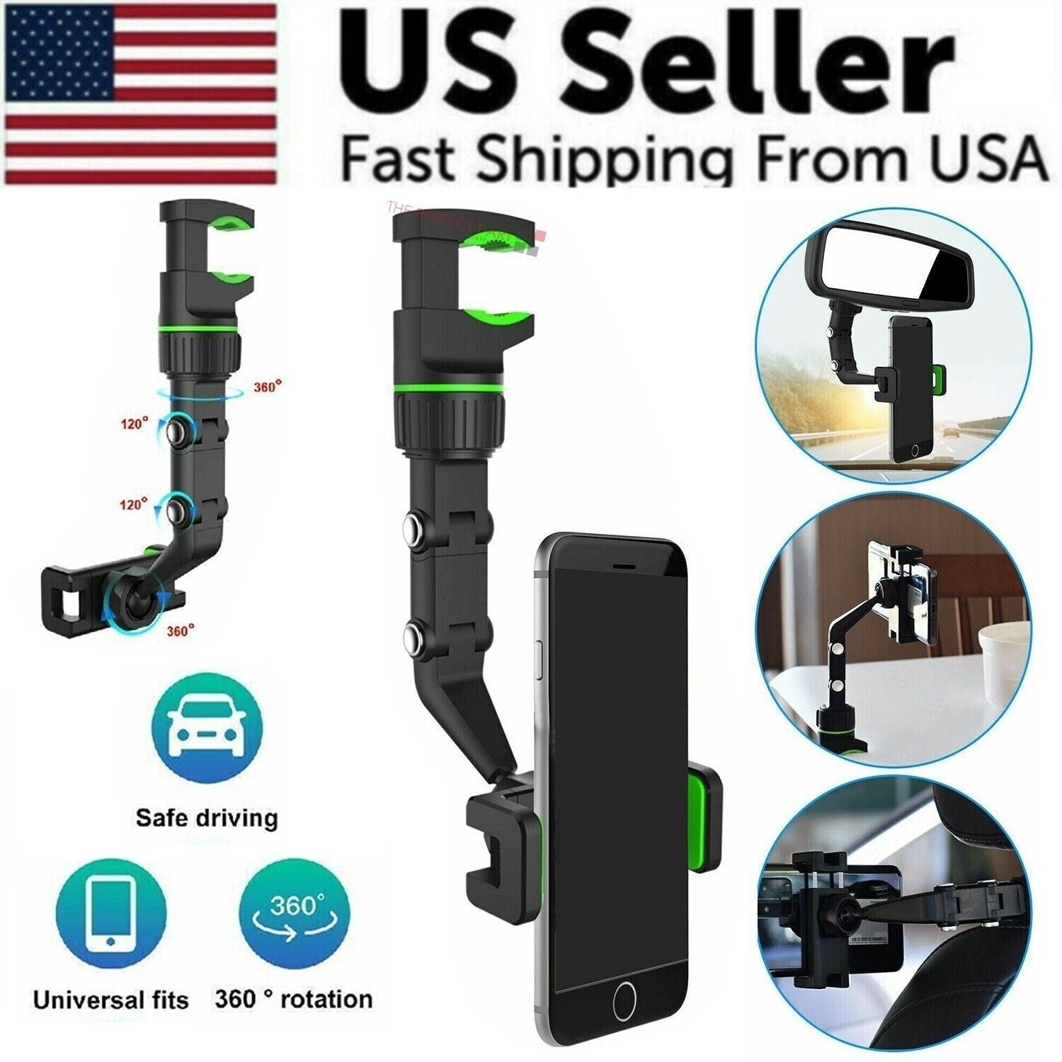 Adjustable Rearview Mirror Phone Mount