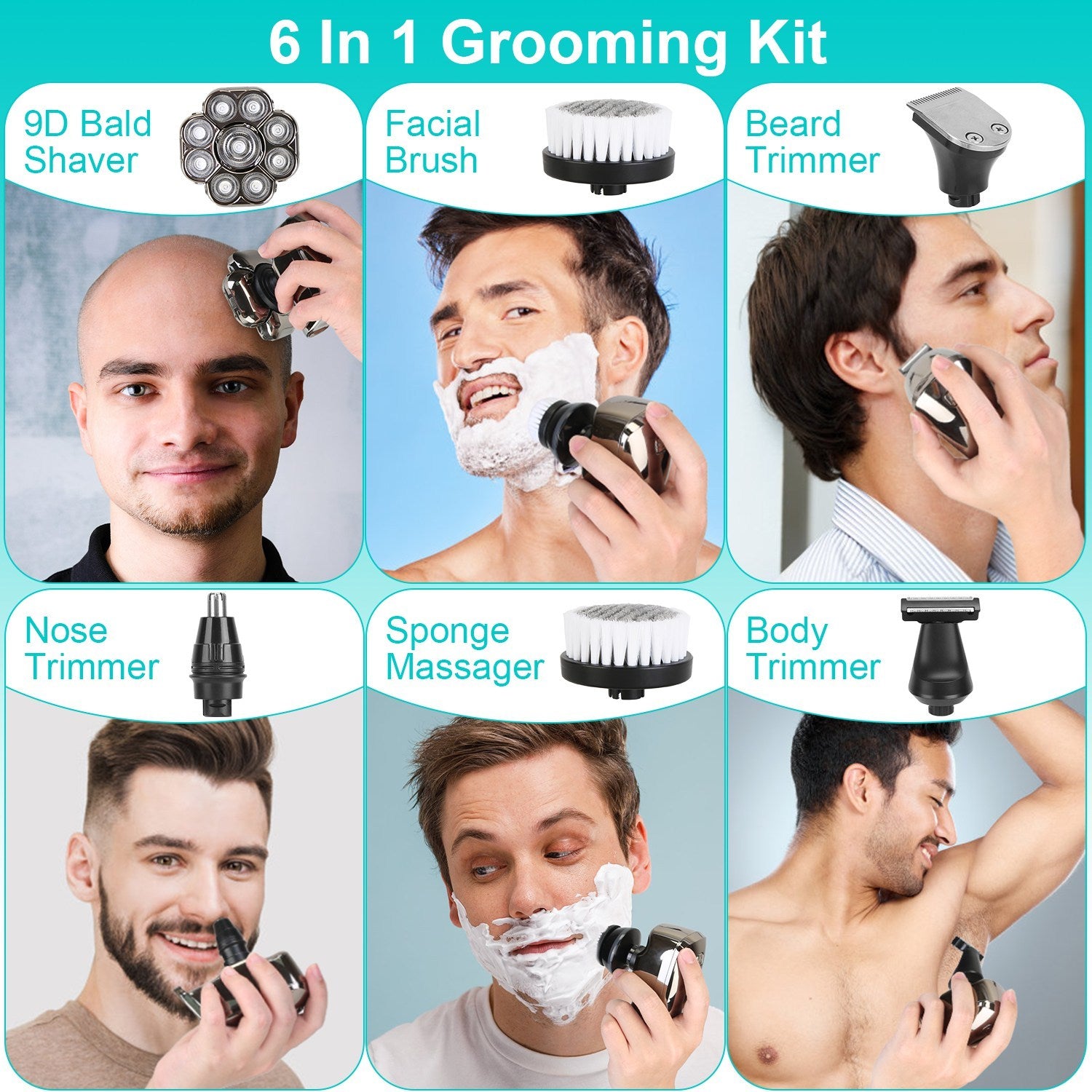 🔥 6-in-1 9D Electric Head Shaver for Men