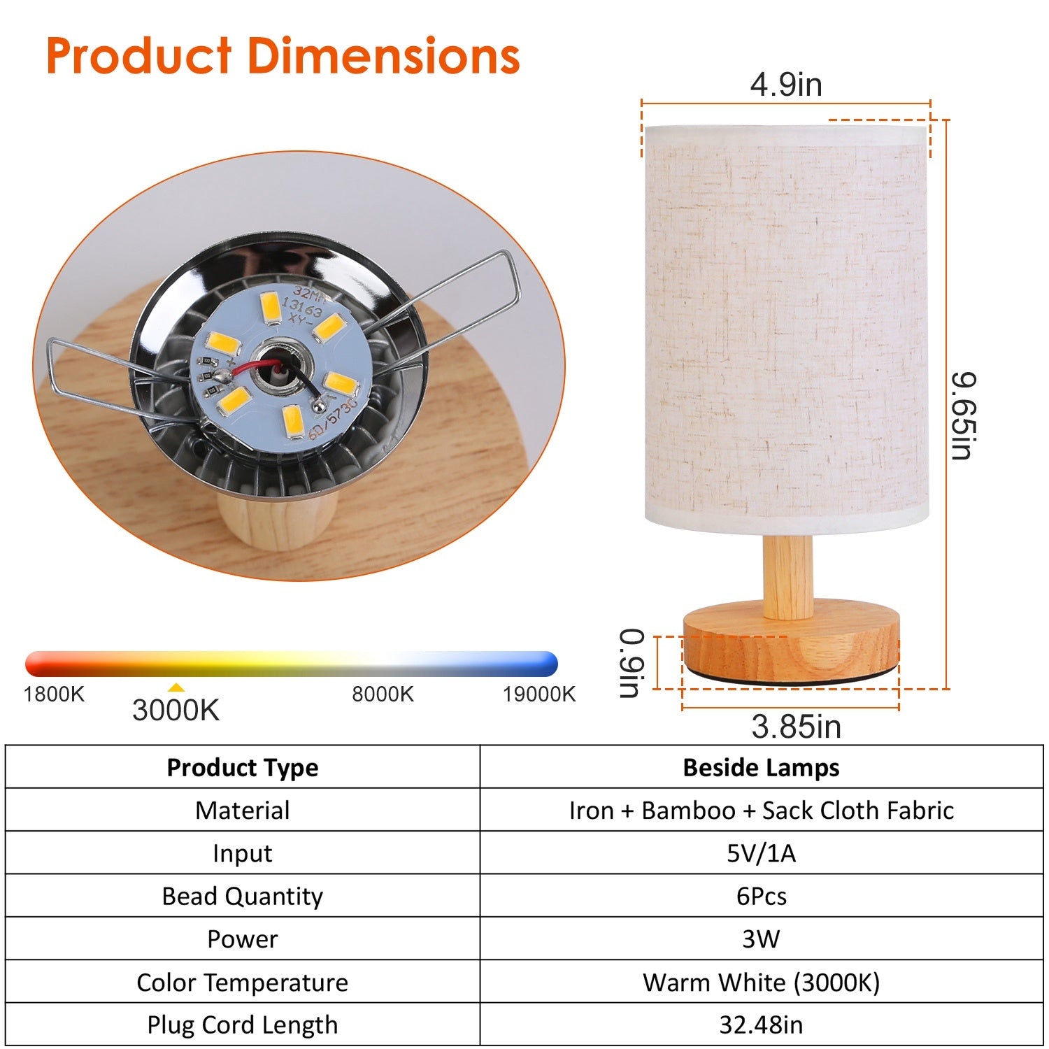 Warm White Bedside Lamp – USB Powered Modern Nightstand Light