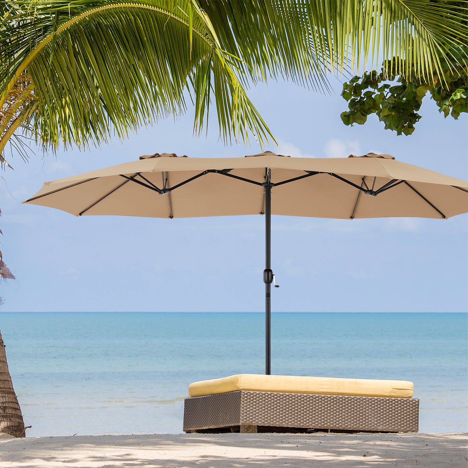 🌞 15FT Large Patio Umbrella with Base – Extra-Wide Sun Shade for Backyard, Deck, Market, or Outdoor Dining