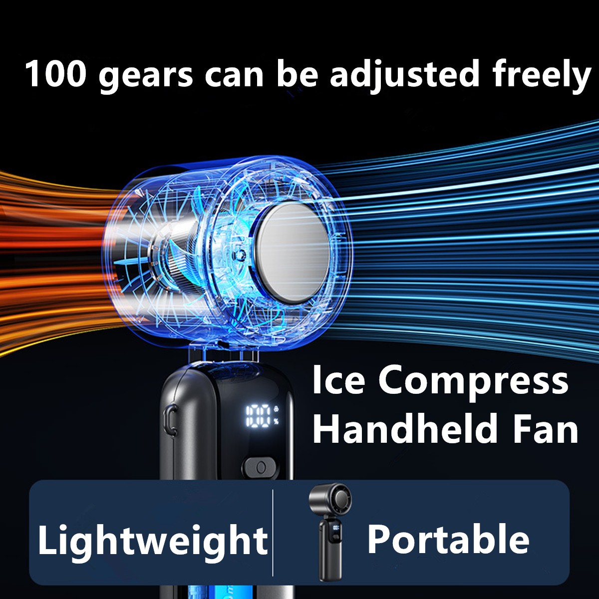 ❄️ Handheld Fan with Ice Cooling – Rechargeable High-Speed Personal Cooling Fan